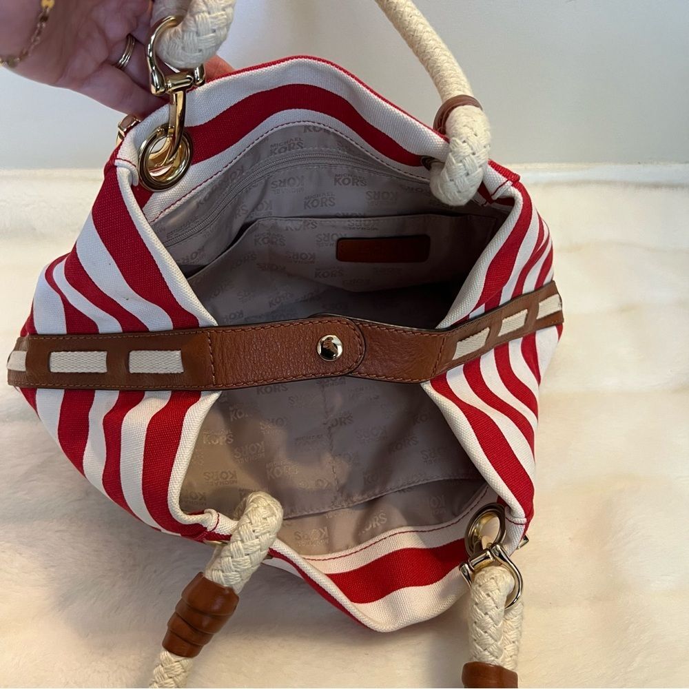 Michael Kors Nautical Hobo Bag Red & White w/Gold - Picture 7 of 16